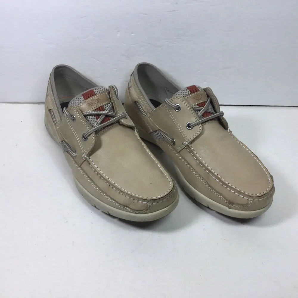 Dockers Mens Boat Deck Shoes Size 9M‎ Beige Leather Nautical Logo Casual Comfort